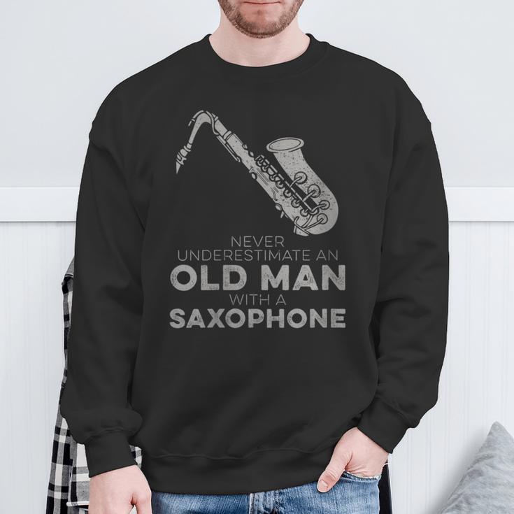 Never Underestimate An Old Man With A Saxophone Humor Sweatshirt Gifts for Old Men