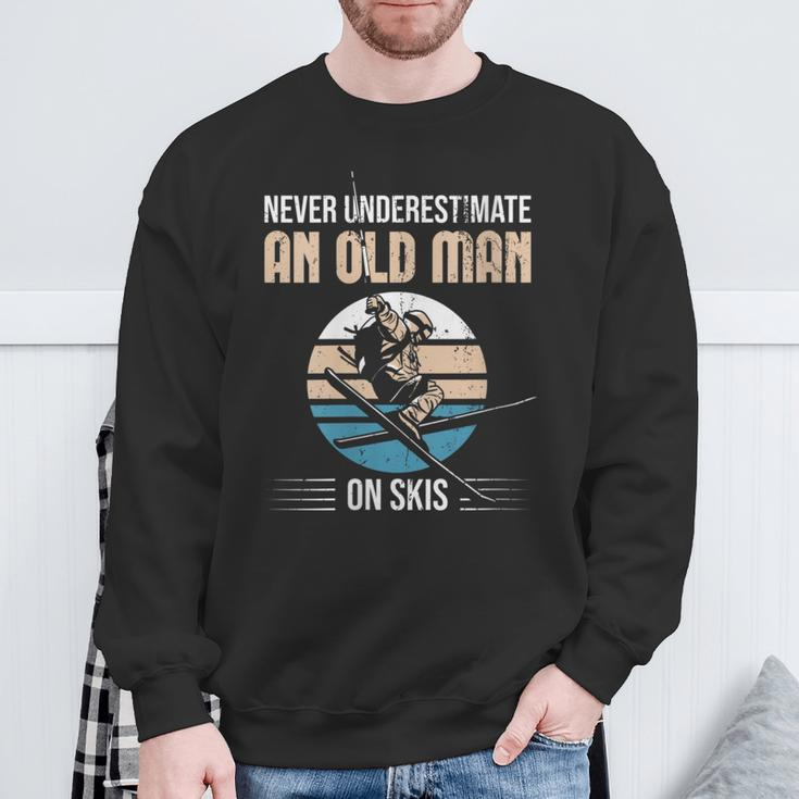 Never Underestimate An Old Man On Skis Old Man Ski Sweatshirt Gifts for Old Men