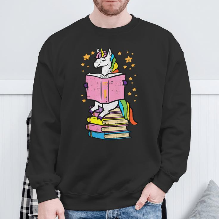 Unicorn Read Reading Book Librarian America Girls Women Sweatshirt Gifts for Old Men