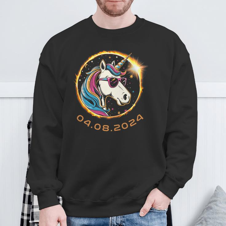 Unicorn With Sunglasses Total Solar Eclipse 2024 Sweatshirt Gifts for Old Men
