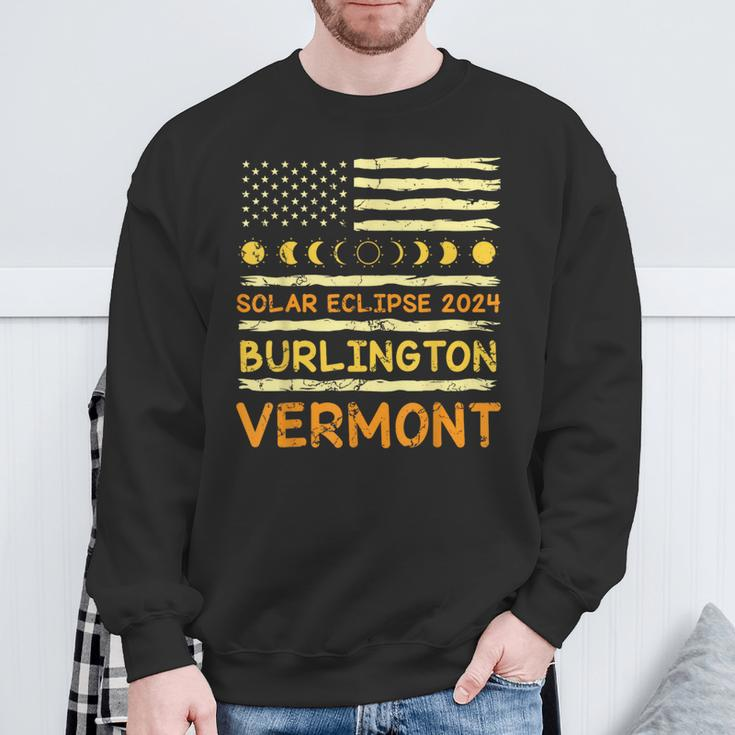 Us Flag American Total Solar Eclipse 2024 Burlington Vermont Sweatshirt Gifts for Old Men