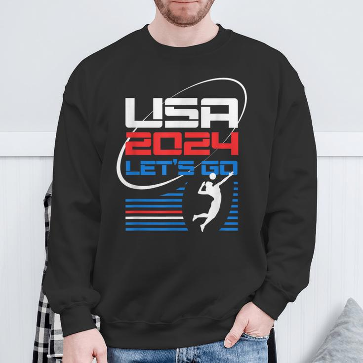 Usa 2024 United States American Sport 2024 Volleyball Sweatshirt Gifts for Old Men