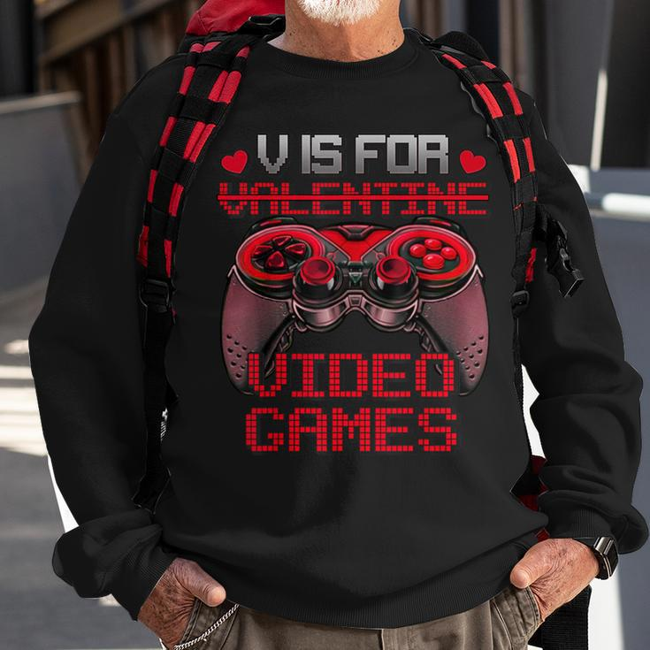 V Is For Video Games Controller Valentines Day Boys Mens Sweatshirt Gifts for Old Men