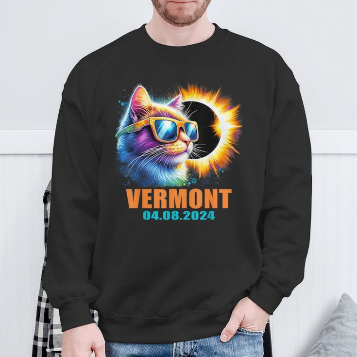 Vermont Total Solar Eclipse 2024 Cat Solar Eclipse Glasses Sweatshirt Gifts for Old Men