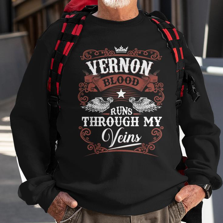 Vernon Blood Runs Through My Veins Vintage Family Name Sweatshirt Gifts for Old Men