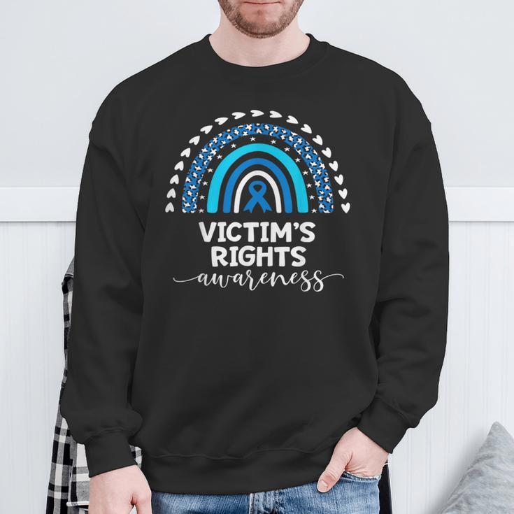 Victims Rights Awareness Victim Of Crime Blue Ribbon Rainbow Sweatshirt Gifts for Old Men