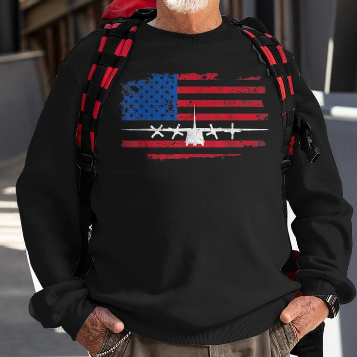 Vintage American Flag C-130 Military Plane Pilot Sweatshirt Gifts for Old Men