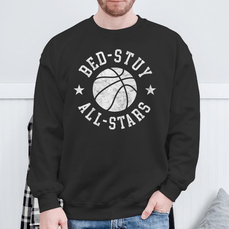 Vintage Bed-Stuy All-Stars Retro Distressed 80S Basketball Sweatshirt Gifts for Old Men