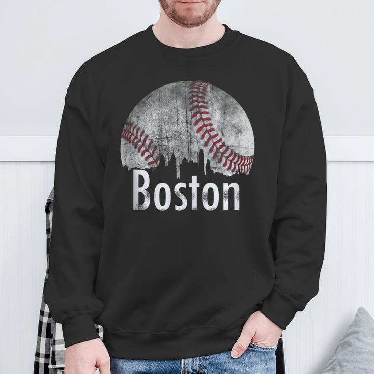 Vintage Boston Baseball Downtown Skyline Classic City Sweatshirt Gifts for Old Men