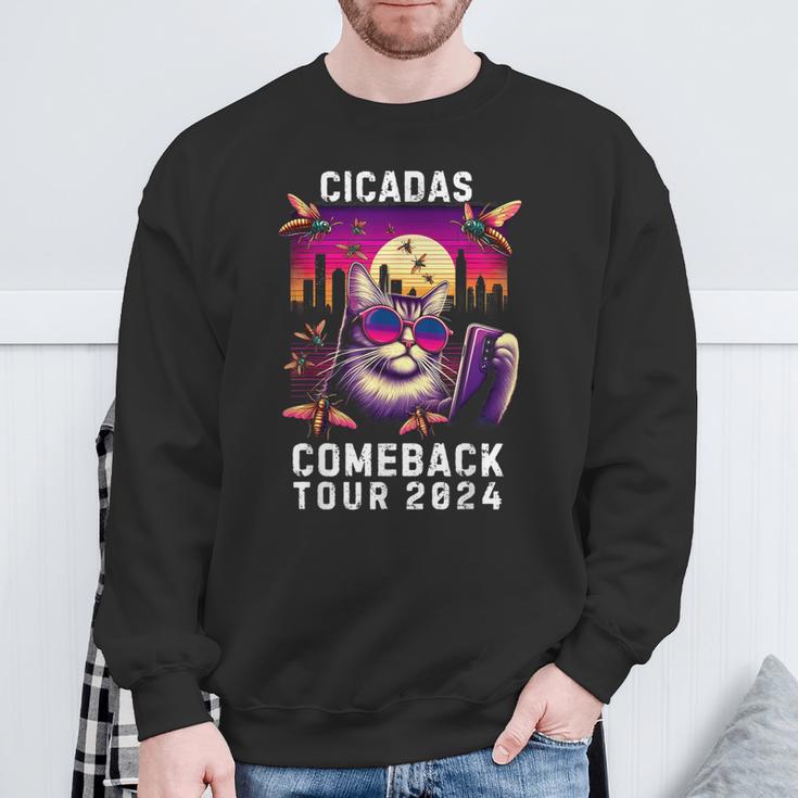 Vintage Cat Selfie With Cicada Comeback Summer Tour 2024 Sweatshirt Gifts for Old Men