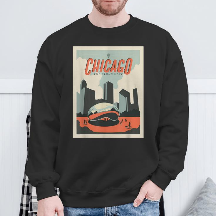 Vintage Chicago Cloud Gate Retro Poster Chicago Landscape Sweatshirt Gifts for Old Men