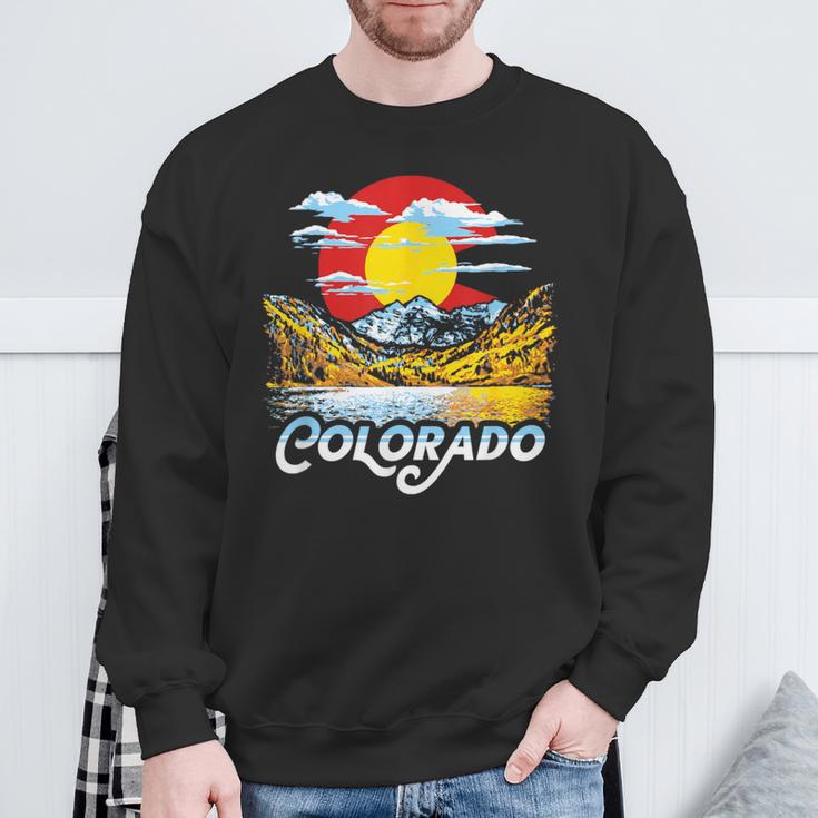 Vintage Colorado Flag Maroon Bells Retro Mountains Graphic Sweatshirt Gifts for Old Men