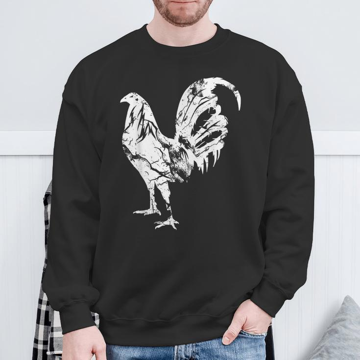 Vintage Game Fowl Rooster Gallero Distressed Sweatshirt Gifts for Old Men