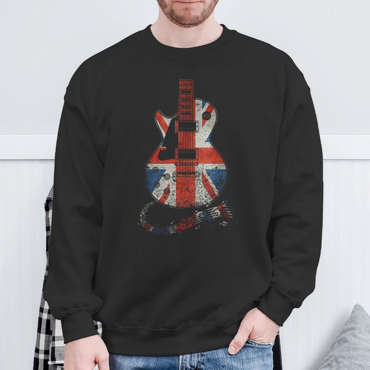Vintage Guitar British Jack Union Flag Rock Guitarist Sweatshirt Gifts for Old Men