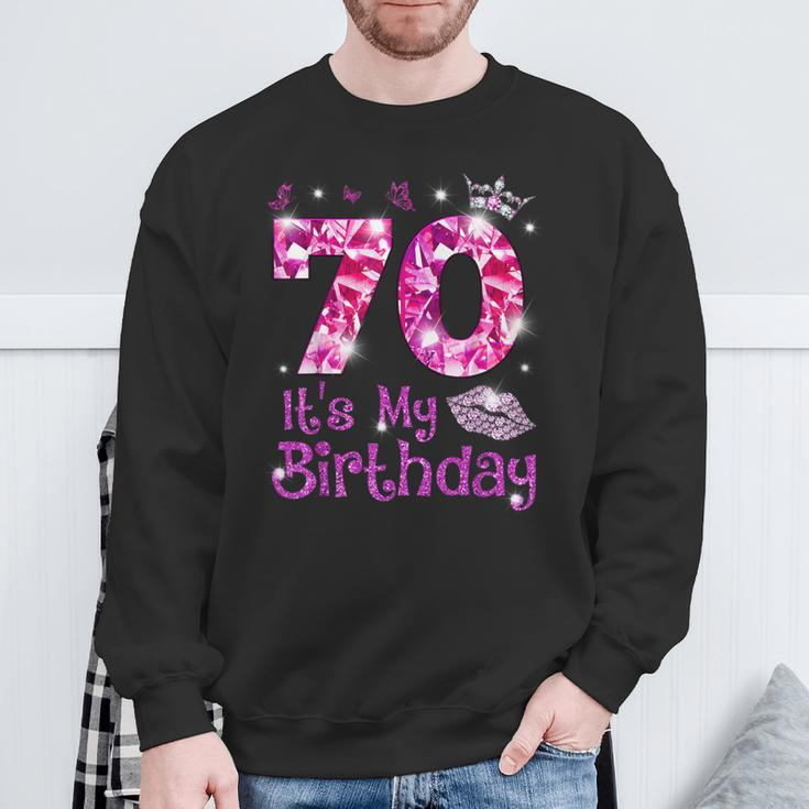 Vintage Happy 70 It's My Birthday Crown Lips 70Th Birthday Sweatshirt Gifts for Old Men