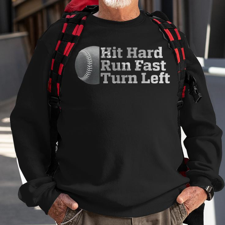 Vintage Hit Hard Run Fast Turn Left Baseball Sport Sweatshirt Gifts for Old Men
