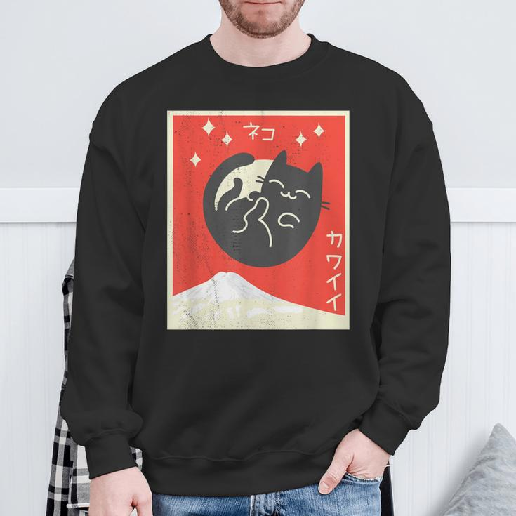 Vintage Japanese Cat Kawaii Anime Sweatshirt Gifts for Old Men