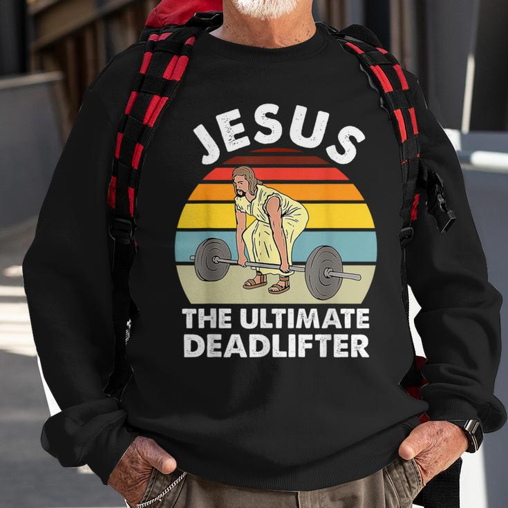 Vintage Jesus The Ultimate Deadlifter Gym Bodybuliding Sweatshirt Gifts for Old Men