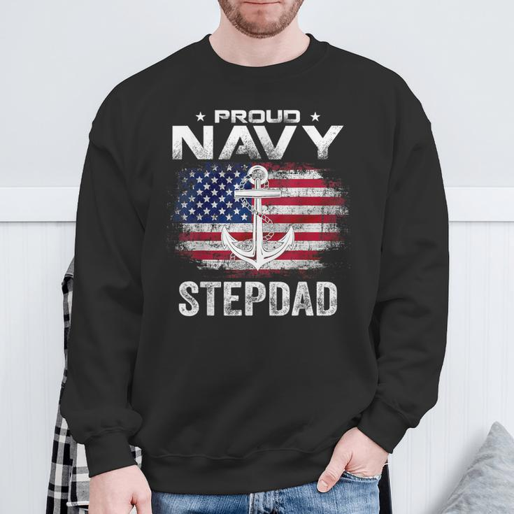 Vintage Proud Navy Stepdad With American Flag Veteran Sweatshirt Gifts for Old Men