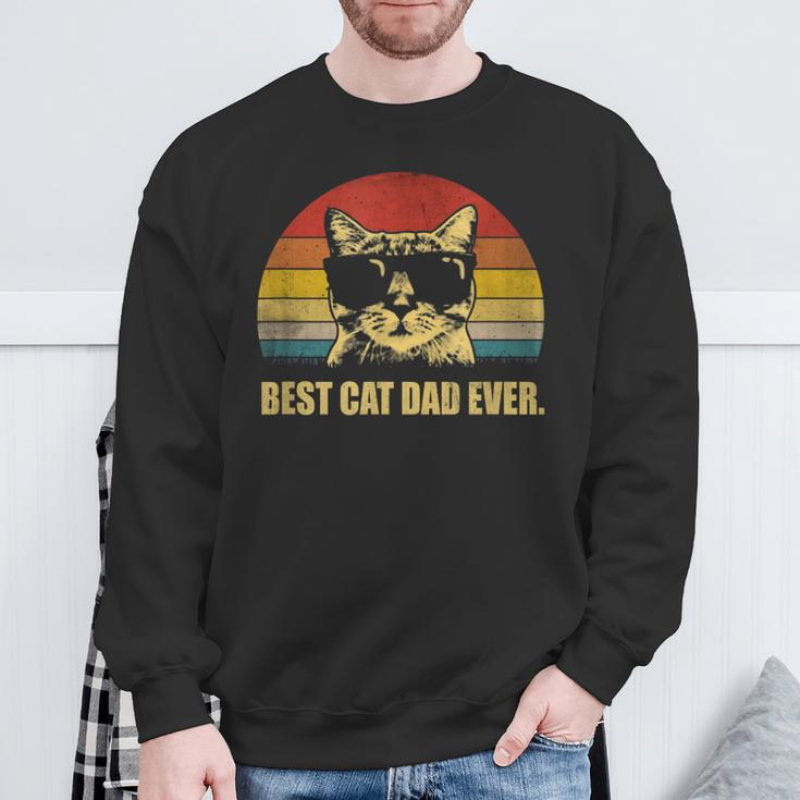 Vintage Retro Best Cat Dad Ever Bump Fit Father's Day Sweatshirt Gifts for Old Men