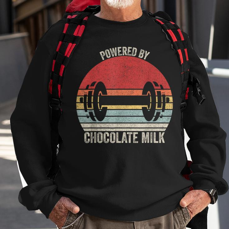 Vintage Retro Powered By Chocolate Milk Weight Lifting Sweatshirt Gifts for Old Men
