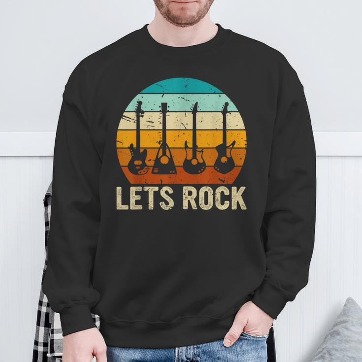 Vintage Retro Lets Rock Rock And Roll Guitar Music Sweatshirt Gifts for Old Men