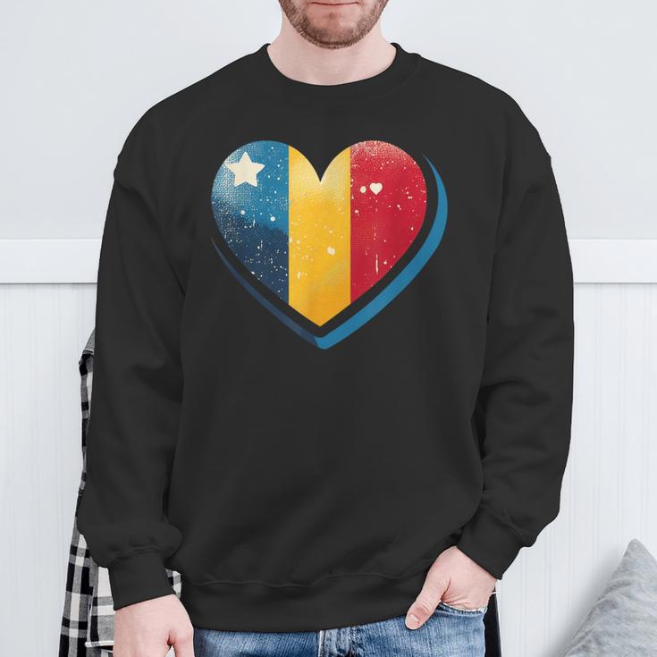 Vintage Rumänische Banner Fan Rumänien Flagge Herz Retro Kunst Sweatshirt Geschenke für alte Männer