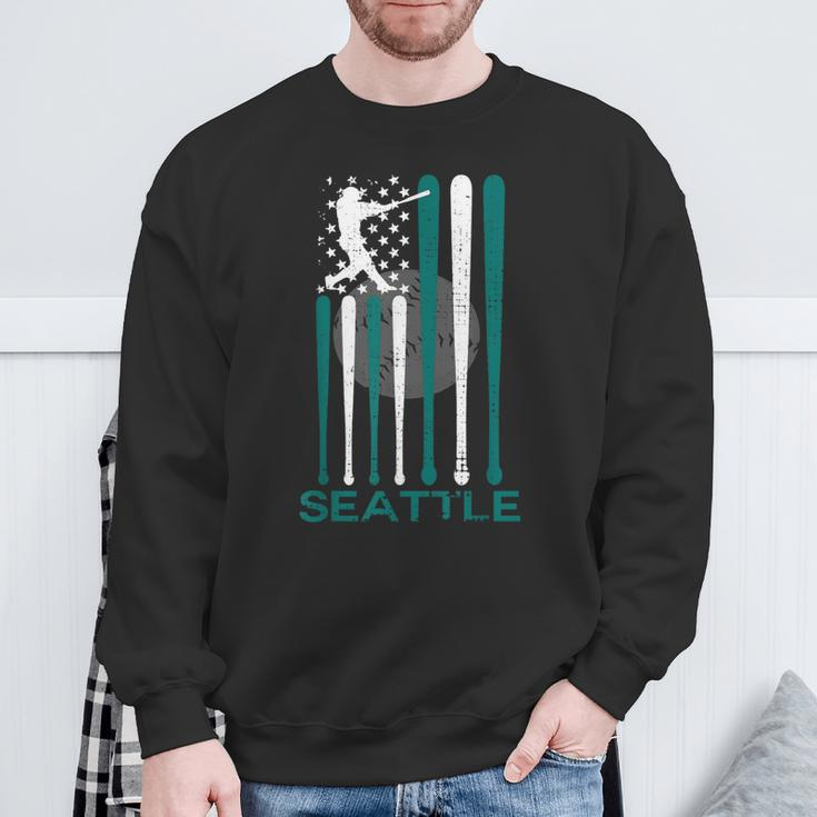 Vintage Seattle Baseball Soul American Us Flag Sweatshirt Gifts for Old Men