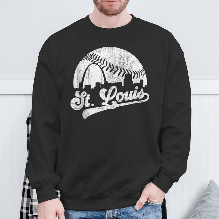 Vintage St Louis Skyline Game Day Retro Baseball Sweatshirt Gifts for Old Men