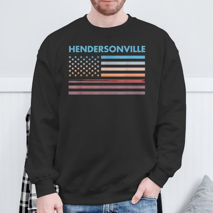 Vintage Sunset American Flag Hendersonville North Carolina Sweatshirt Gifts for Old Men