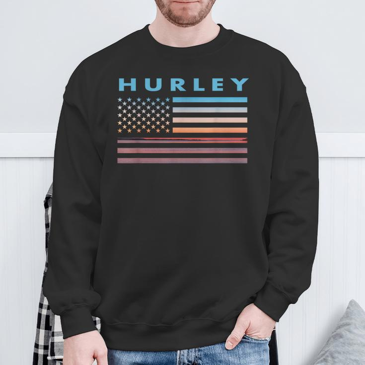 Vintage Sunset American Flag Hurley Mississippi Sweatshirt Gifts for Old Men