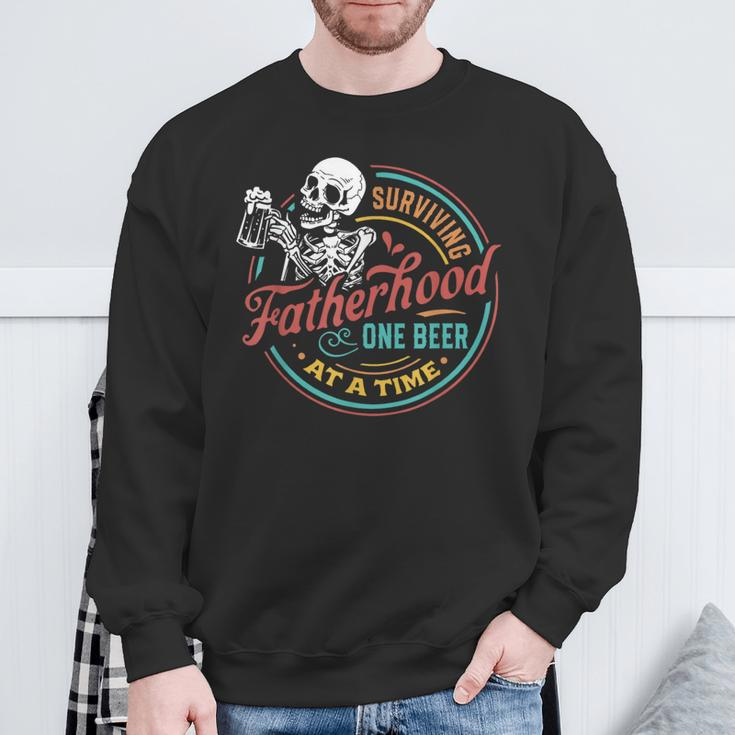 Vintage Surviving Fatherhood One Beer At A Time Sweatshirt Gifts for Old Men