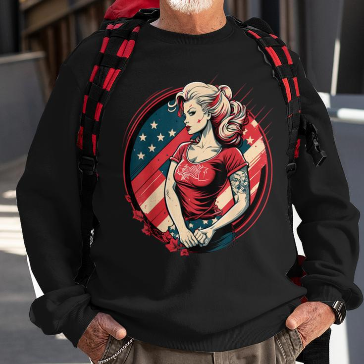 Vintage Tattoo Pin-Up Flag Rebellious Playful American Sweatshirt Gifts for Old Men