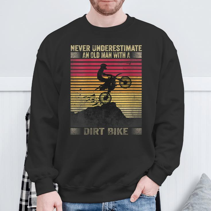 Vintage Never Underestimate An Old Man With A Dirt Bike Sweatshirt Gifts for Old Men