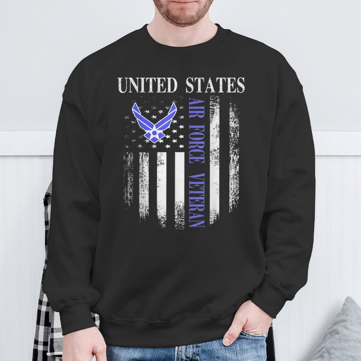 Vintage United States Air Force Veteran With American Flag Sweatshirt Gifts for Old Men