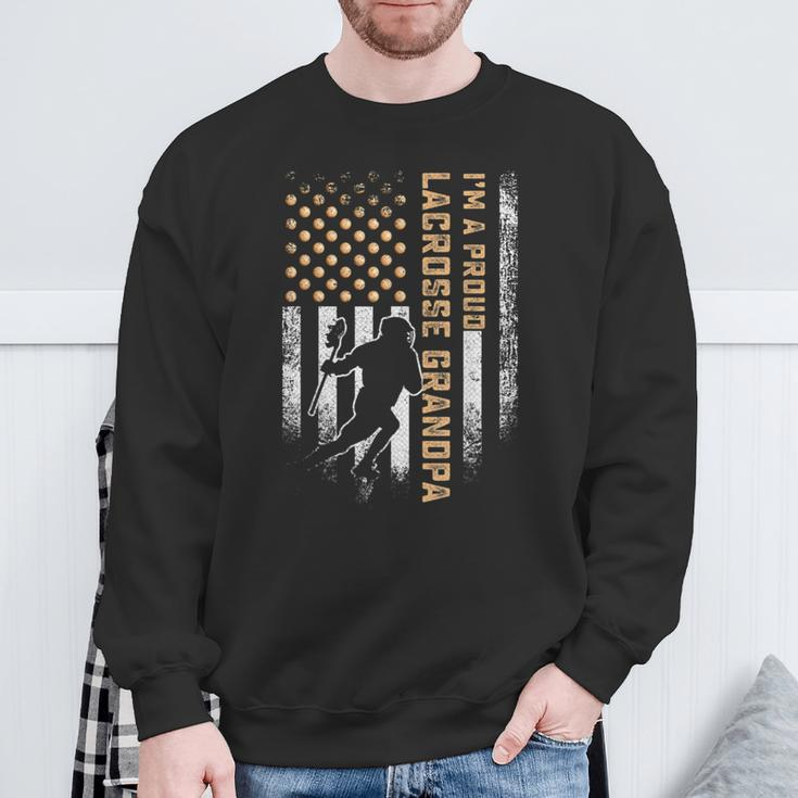 Vintage Usa American Flag I'm A Proud Lacrosse Grandpa Lax Sweatshirt Gifts for Old Men