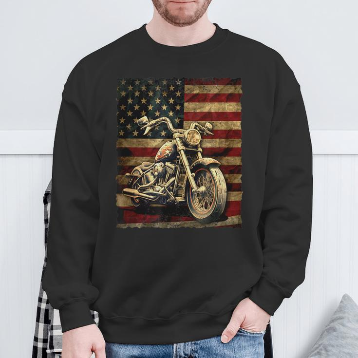 Vintage Usa Flag Motorcycle Retro Biker Mens Sweatshirt Gifts for Old Men