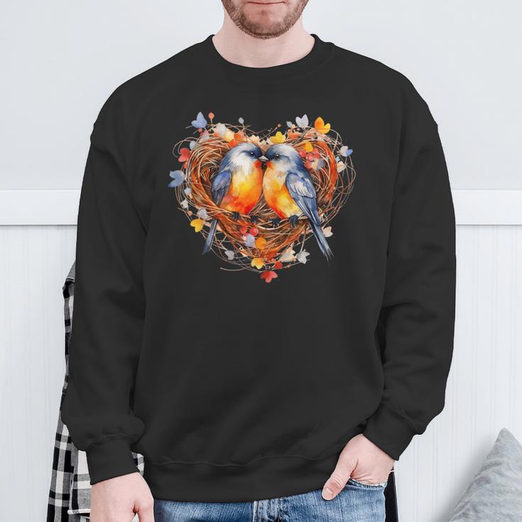 Vogelpaar Hochzeitögel Im Nest Aus Blumen Flitterwochen Sweatshirt Geschenke für alte Männer