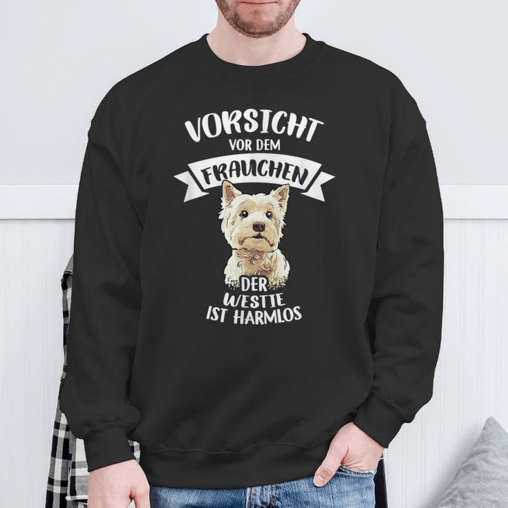 Vorsichtor Dem Frauchen Der Westie Ist Harmlos Gassi Sweatshirt Geschenke für alte Männer