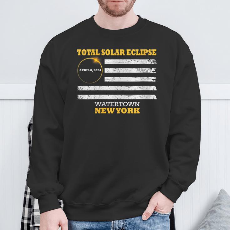 Watertown New York Solar Eclipse 2024 Us Flag Sweatshirt Gifts for Old Men