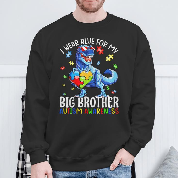 I Wear Blue For My Big Brother Dinosaur Autism Awareness Sweatshirt Gifts for Old Men