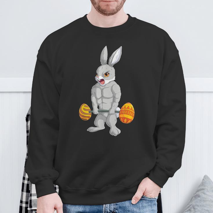 Weightlifting Fitness Gym Happy Easter Bunny Lifting Eggs Sweatshirt Gifts for Old Men