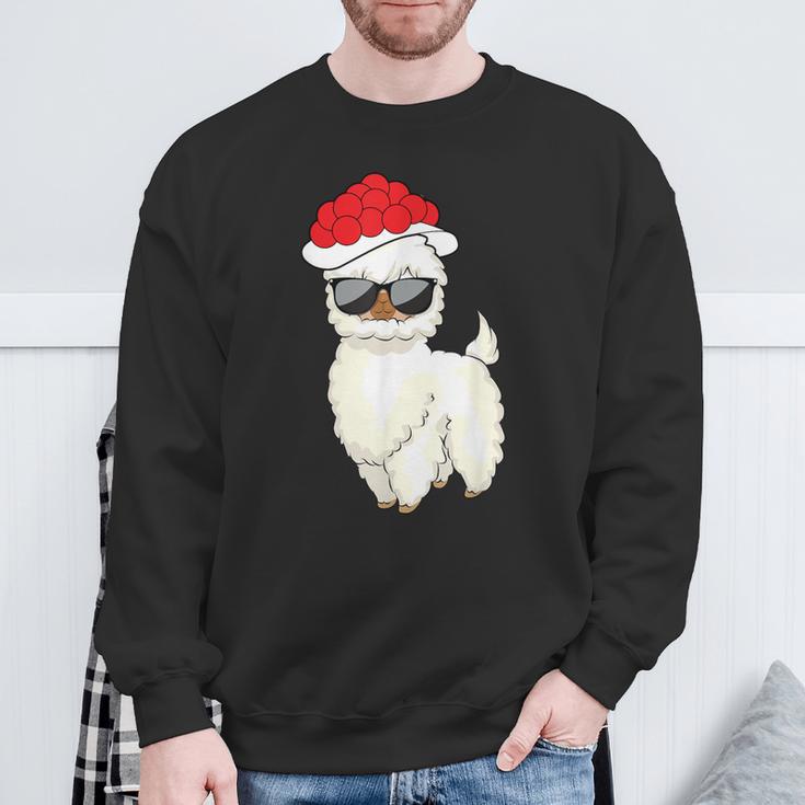 Weihnachtslama Unisex Sweatshirt mit Sonnenbrille & Weihnachtsmütze Geschenke für alte Männer