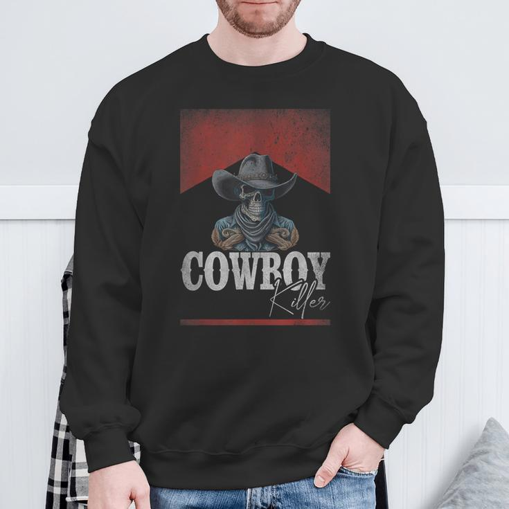 Western Cowboy Killer Cowboy Skeleton Hat And Scarf Sweatshirt Gifts for Old Men