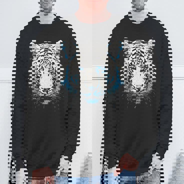White Tiger Blue Eyes Wild Cat Animal Sweatshirt Gifts for Old Men