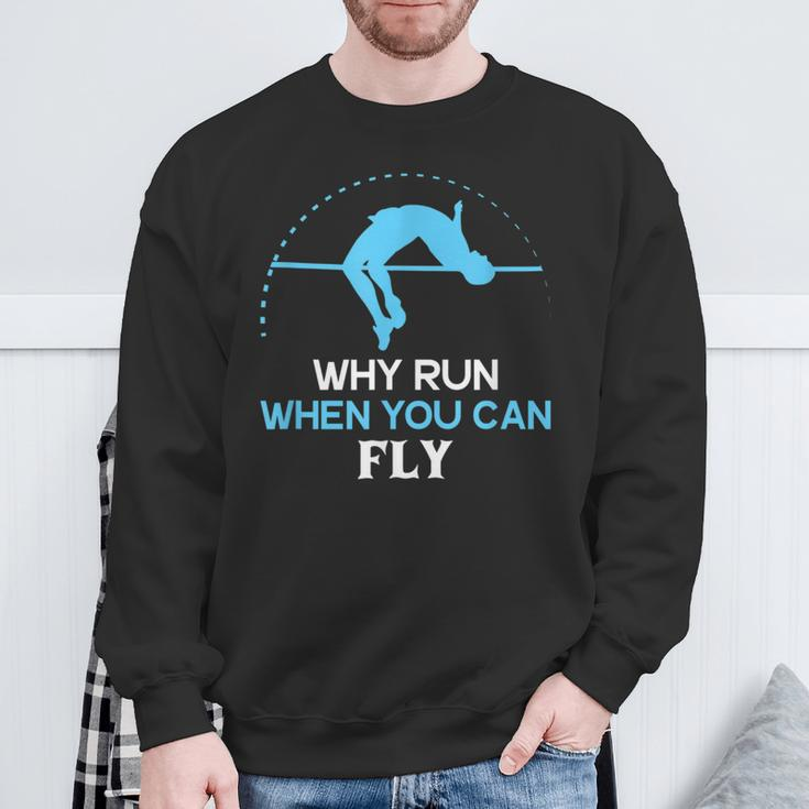 Why Run When You Can Fly Silhouette Athlete High Jump Sweatshirt Gifts for Old Men