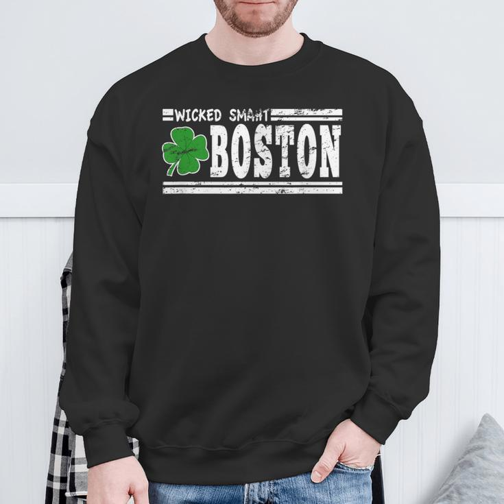 Wicked Smaht Boston Massachusetts Accent Smart Ma Distressed Sweatshirt Gifts for Old Men