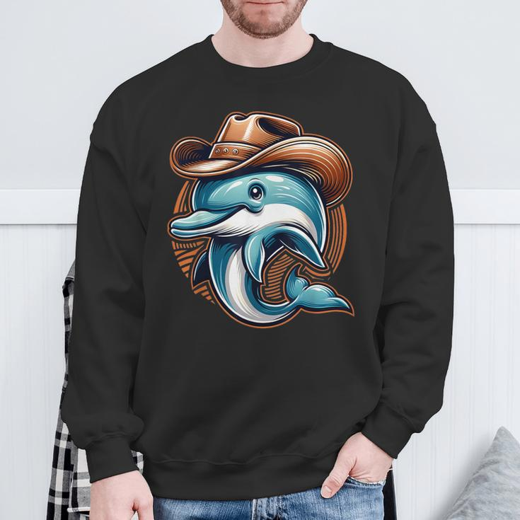 Wild Western Howdy Dolphin Sea Ocean Animal Lover Cowboy Hat Sweatshirt Gifts for Old Men