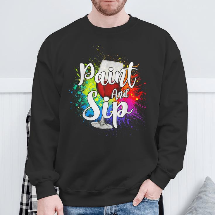 Wine Lover Drinkers Graphic Paint And Sip Party Drinking Sweatshirt Gifts for Old Men