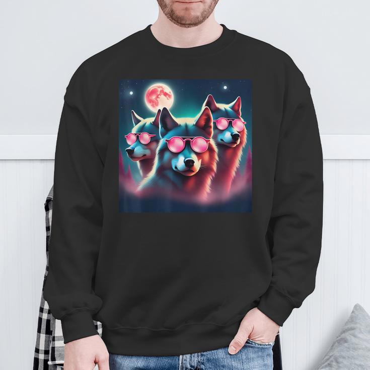 Wolf Squad Mit Rosa Sonnenbrillen Und Mond Für Wolfsliebhaber Geschenk Sweatshirt Geschenke für alte Männer